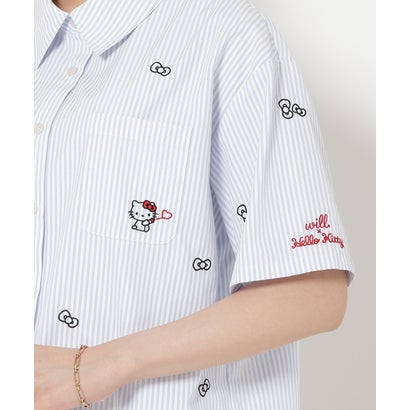 WILLSELECTION×HELLO KITTY 刺繍クロップドシャツ purpleborderストライプ｜詳細画像