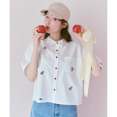 WILLSELECTION×HELLO KITTY 刺繍クロップドシャツ purpleborderストライプ｜詳細画像