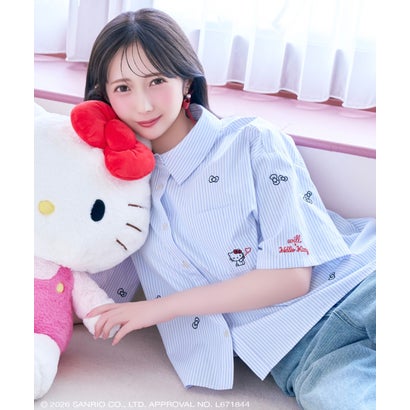 WILLSELECTION×HELLO KITTY 刺繍クロップドシャツ purpleborderストライプ｜詳細画像