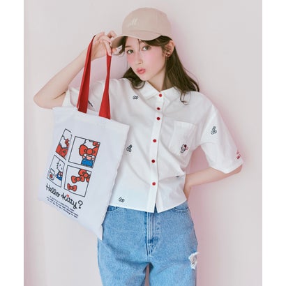 WILLSELECTION×HELLO KITTY 刺繍クロップドシャツ purpleborderストライプ｜詳細画像