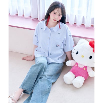 WILLSELECTION×HELLO KITTY 刺繍クロップドシャツ purpleborderストライプ｜詳細画像