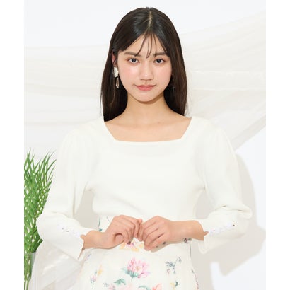 袖フラワーラメ7分袖ニットプルオーバー ベージュ｜詳細画像