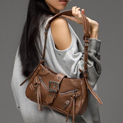 ZIP AND BELT FAUX LEATHER BAG BROWN [105264053012] （BROWN）｜詳細画像