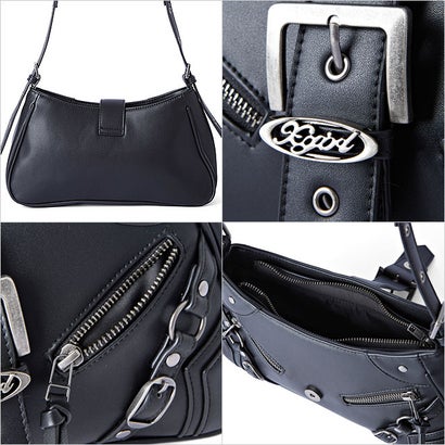 ZIP AND BELT FAUX LEATHER BAG BLACK [105264053012] （BLACK）｜詳細画像