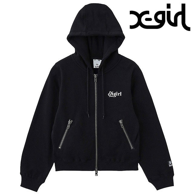 BACK LACE UP ZIP UP SWEAT HOODIE BLACK [105264012009] （BLACK）