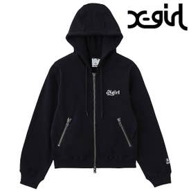 BACK LACE UP ZIP UP SWEAT HOODIE BLACK [105264012009] （BLACK）