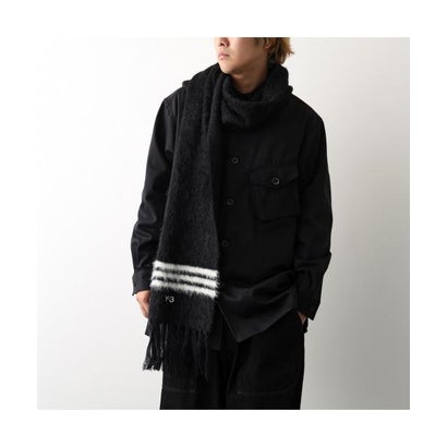 Y-3 マフラー STRIPES SCARF ニット スカーフ （BLACK/CREWHT-ブラック）｜詳細画像