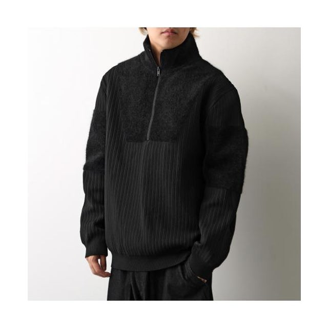 ニット KNITTED PANEL BLOCKED HALF ZIP KR1119 （BLACK/ブラック）