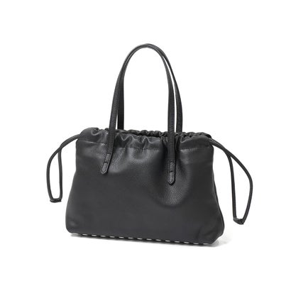 トートバッグ レディース ミニ かわいい バッグ ブランド 軽量 軽い 本革 革 レザー ミニトートバッグ ハンドバッグ 巾着型 ドローストリング 小さい おしゃれ HAND BAG YH-827 （black）｜詳細画像