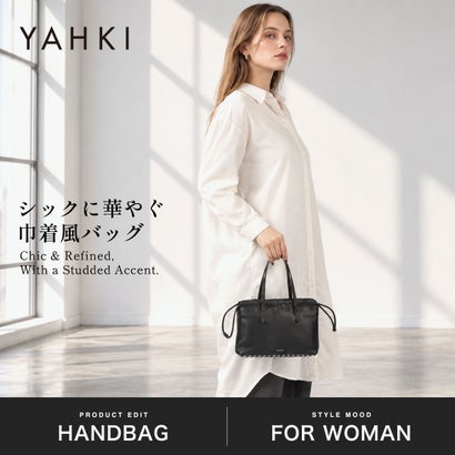 トートバッグ レディース ミニ かわいい バッグ ブランド 軽量 軽い 本革 革 レザー ミニトートバッグ ハンドバッグ 巾着型 ドローストリング 小さい おしゃれ HAND BAG YH-827 （black）｜詳細画像