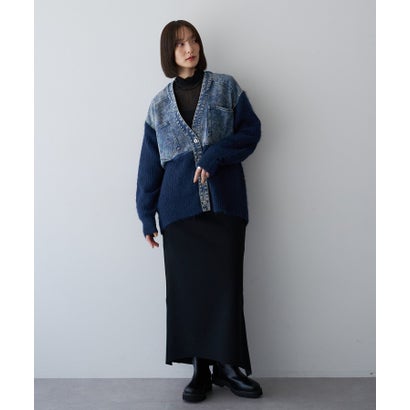 イェッカ ヴェッカ YECCA VECCA デニムドッキングニットカーディガン （ネイビー）｜詳細画像