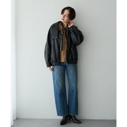 イェッカ ヴェッカ YECCA VECCA レザーライクスタンドカラーブルゾン （ブラック）｜詳細画像