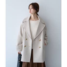 ウール混ミドル丈Pコート （ライトベージュ）
