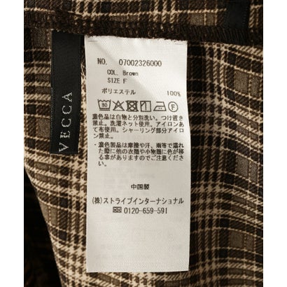 イェッカ ヴェッカ YECCA VECCA チェック柄ハイネックギャザーブラウス （ブラウン）｜詳細画像