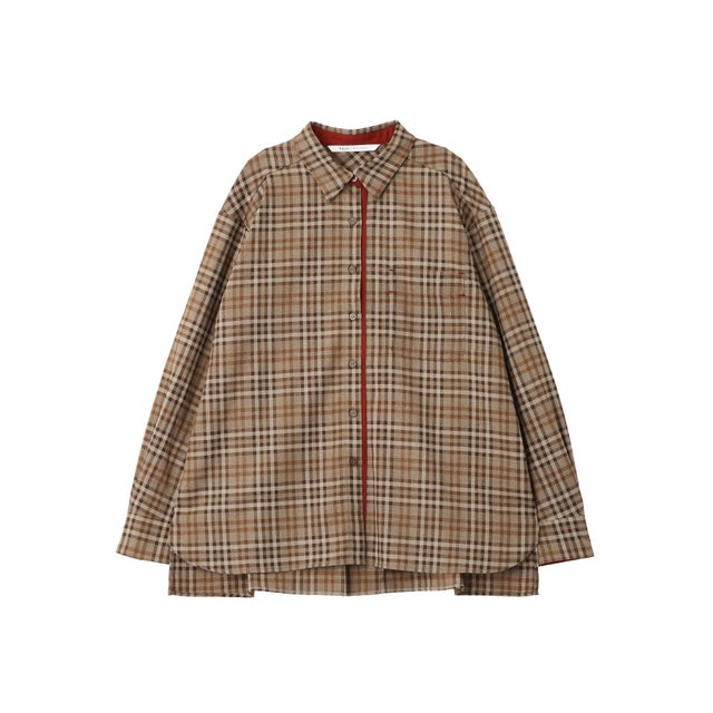 配色デザインチェックシャツ （ベージュ）