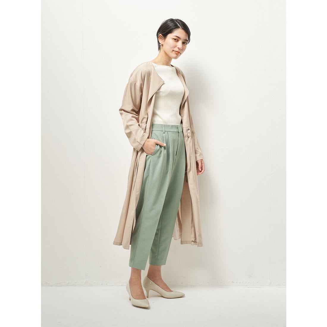 イェッカ ヴェッカ YECCA VECCA 異素材MIXガウンコート （ベージュ 