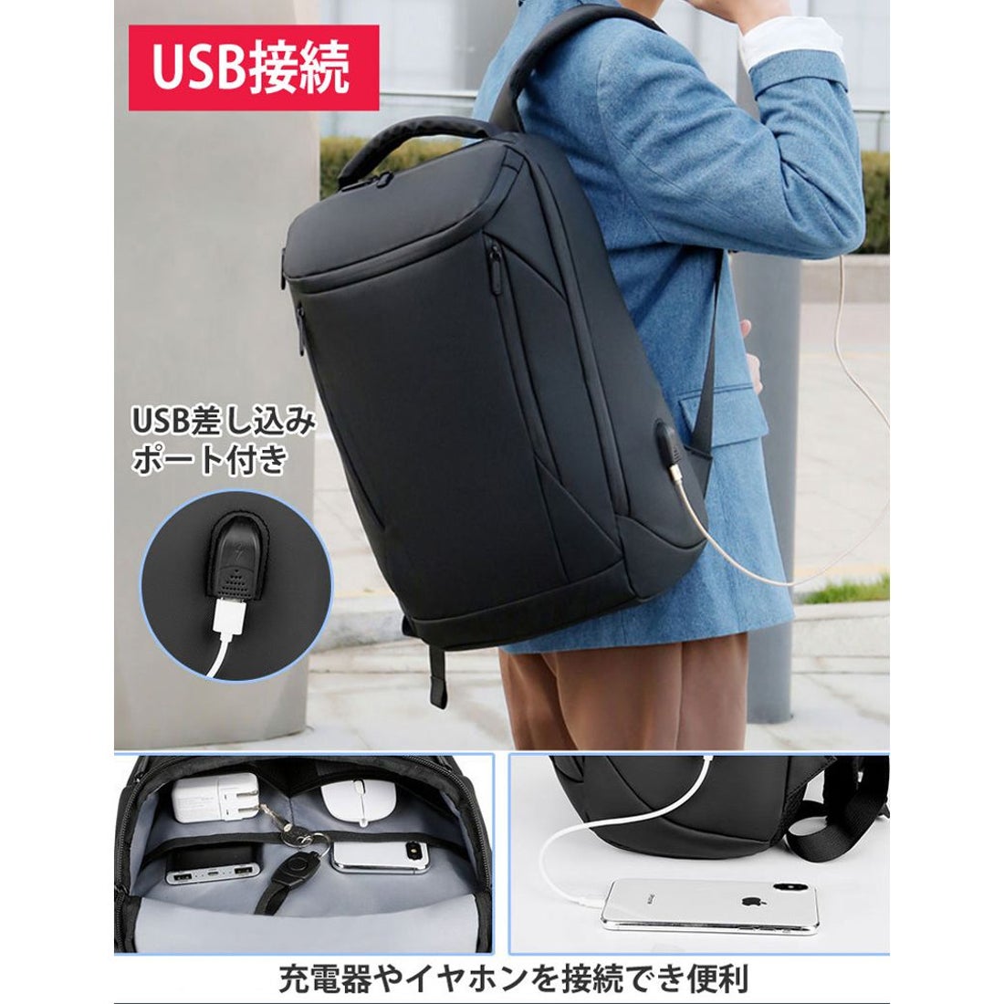 リュック 大容量 USBポート付き バックパック メンズ 軽量 バッグ 巾着 