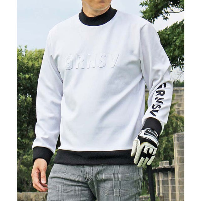 ゴルフウェア メンズ モックネック トレーナ GIORNO SEVEN ジョルノセブン トップス プルオーバー ジャージ 立体ロゴ おしゃれ 秋冬 春夏 （1-ホワイト）