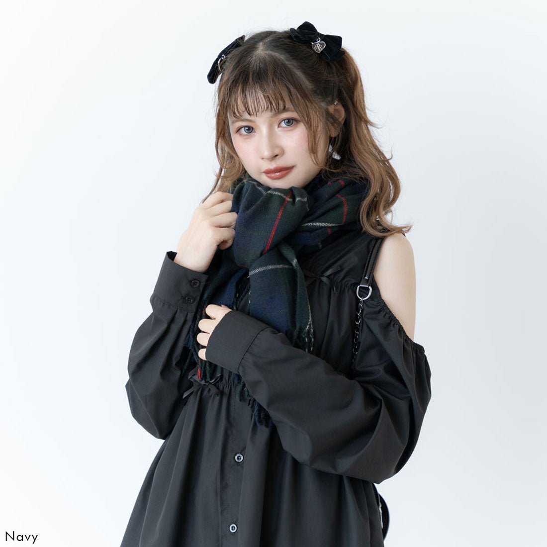 ユメテンボウ 夢展望 ガーリーチェックストール （ネイビー