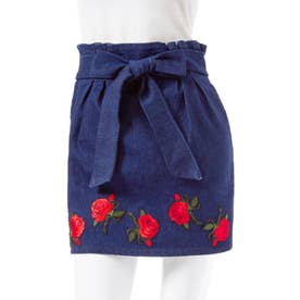 裾バラ刺繍タイトスカート （インディゴ）
