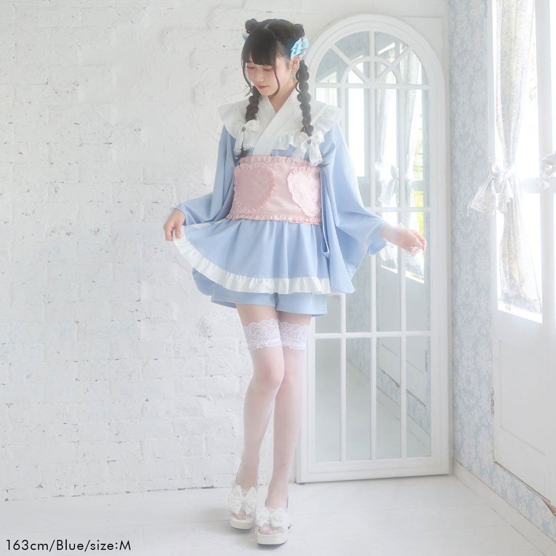 ユメテンボウ 夢展望 ヨークフリルジャージメイド浴衣 （ピンク） -靴 