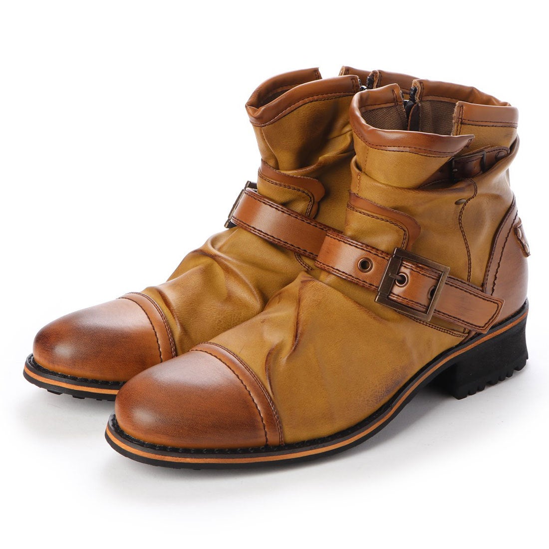 ジーノ Zeeno メンズブーツ ドレープブーツ エンジニアブーツ ショートブーツ ジップアップ 靴 メンズシューズ （ライト・ブラウン）  -靴＆ファッション通販 ロコンド〜自宅で試着、気軽に返品