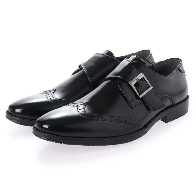 
                    ビジネスシューズ メンズ 幅広 3EEE 防滑 ウィングチップ ベルト モンクストラップ 紳士靴 大きいサイズ対応 キングサイズ （ブラック）