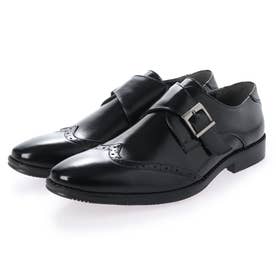 ビジネスシューズ メンズ 幅広 3EEE 防滑 ウィングチップ ベルト モンクストラップ 紳士靴 大きいサイズ対応 キングサイズ （ブラック）