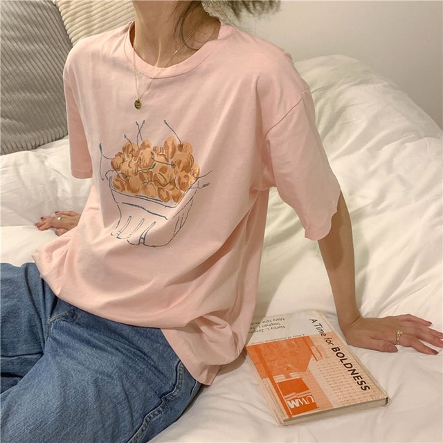 
                    cherryプリントくすみカラーTシャツ 9351 （PNK）