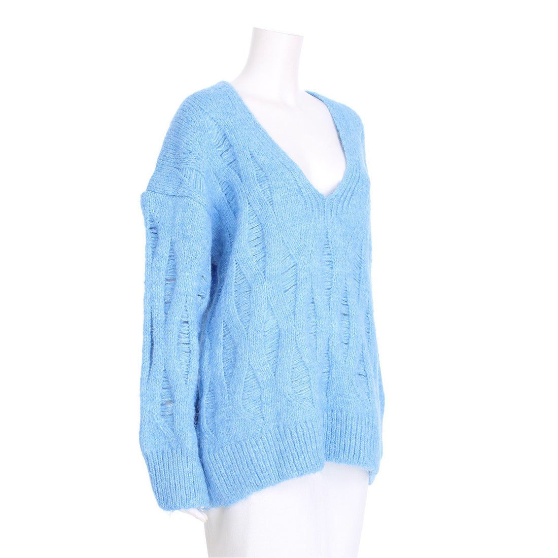 ザラ 21‐22AW新作☆大人気☆きれいめブルー　変わり透かし編み　ロングセーター