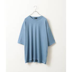 T/R無地 5分袖ルーズカットソー/Tシャツ （ブルー）