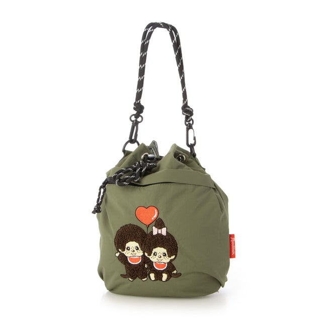 モンチッチ Monchhichi 巾着ショルダーバッグ 2WAY （KAHKI）